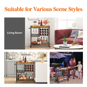 3-Tier Bar & Serving Cart with Wine Racks