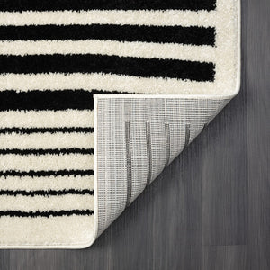 Geometric Beige & Black Area Rug | Modern 3D Lines | Medium Pile