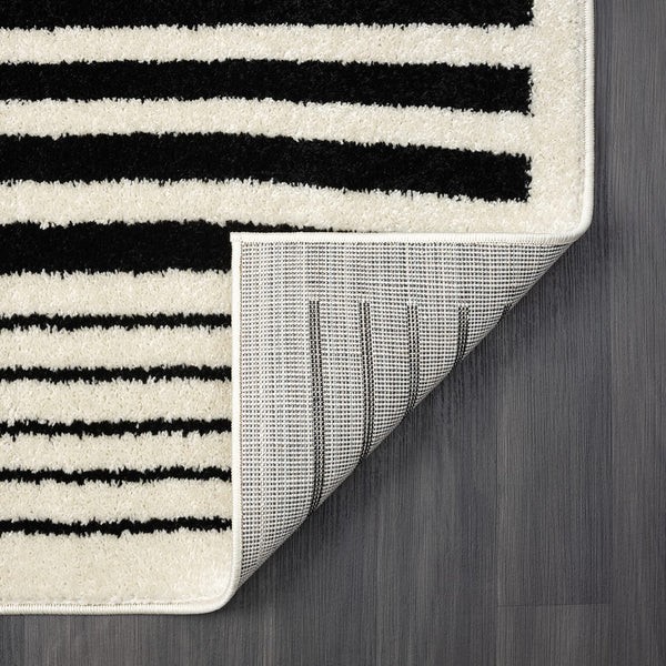 Geometric Beige & Black Area Rug | Modern 3D Lines | Medium Pile