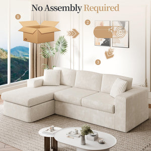 105" L-Shaped Sectional Sofa with Chaise – Corduroy Modular Couch
