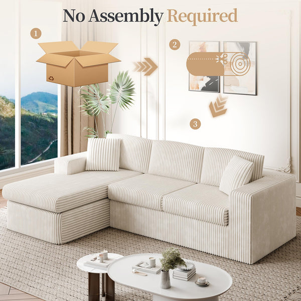 105" L-Shaped Sectional Sofa with Chaise – Corduroy Modular Couch