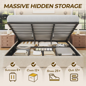 Lift Up Storage Bed Frame with Wingback Headboard