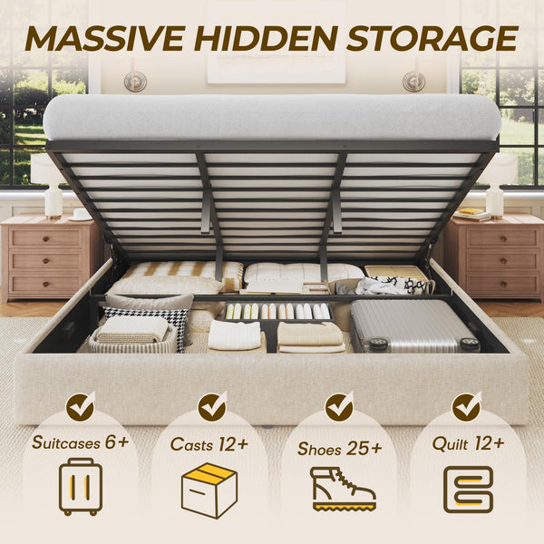 Lift Up Storage Bed Frame with Wingback Headboard
