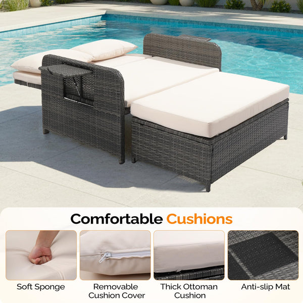 Patio Daybed with Storage Ottoman & Adjustable Backrest