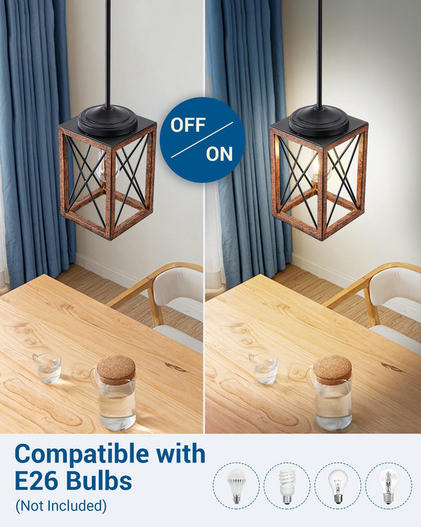 2-Pack Farmhouse Pendant Light Fixture – Adjustable Metal Hanging Light