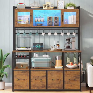Baker's Rack with Power Outlets, LED Light & Storage Cabinet