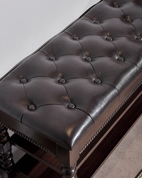 Solid Wood Shoe Storage Bench with Lift-Top Leather Seat, 2-Tier Entryway Organizer