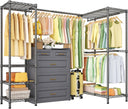 L-Shaped Corner Clothes Rack with Expandable Hanger Rod