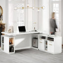 L-Shaped Electric Standing Desk with File Cabinet