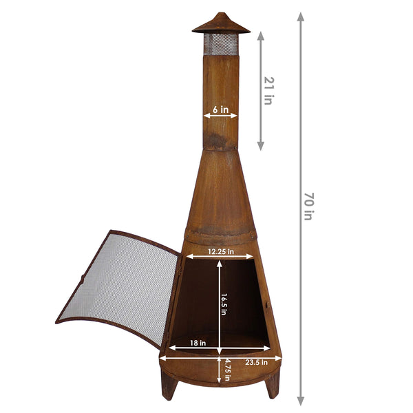 70-Inch Steel Chiminea Wood-Burning Outdoor Fireplace