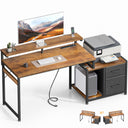 56-Inch Computer Desk with Printer Shelf, Drawers & USB Power Outlet