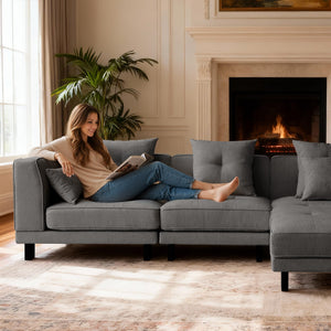 Modular Sectional Sofa with Chaise – Dark Grey Chenille