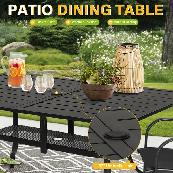 Outdoor Metal Rectangular Patio Dining Table with Umbrella Hole