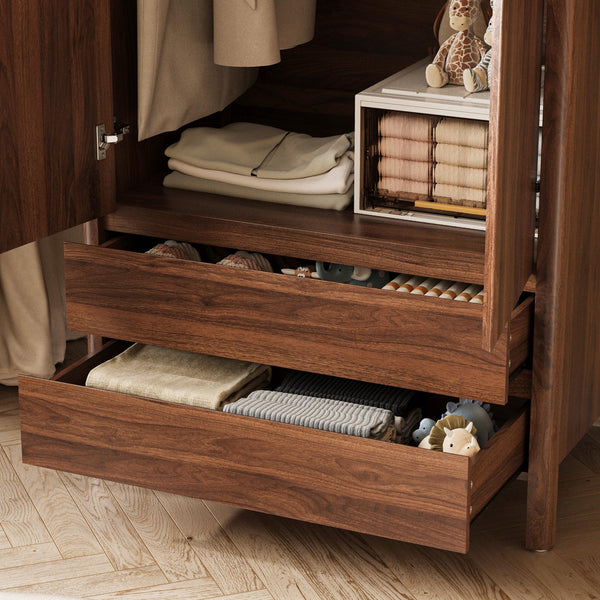 2-Door 2-Drawer Wardrobe with Engineered Wood Storage Cabinet