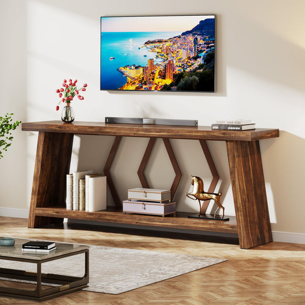 2-Tier Farmhouse Console Table, 70.86" Entryway Sofa Table