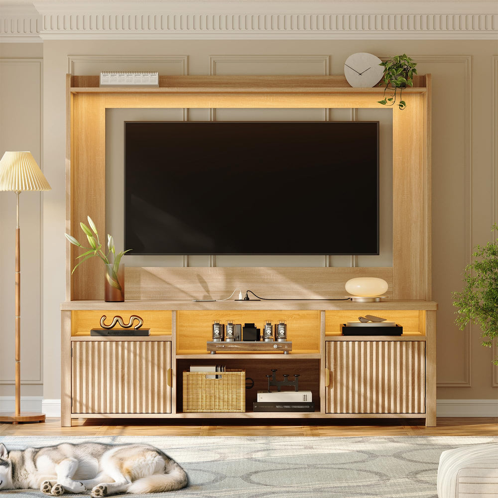 70" Entertainment Center with LED Lights & Charging Station