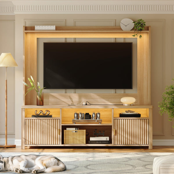 70" Entertainment Center with LED Lights & Charging Station