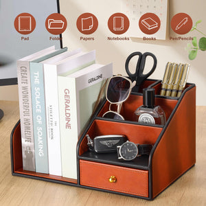 PU Leather Desk Organizer with Drawer