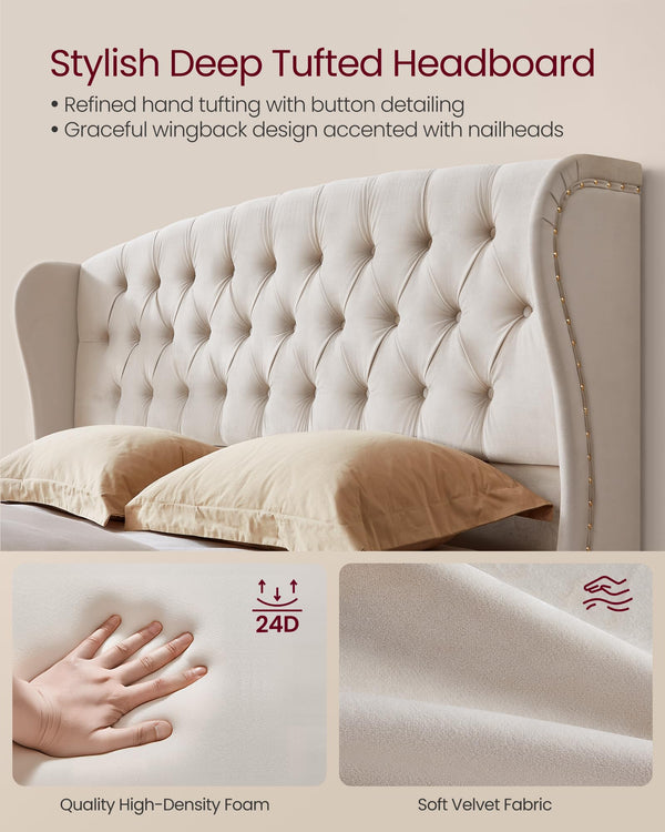 Upholstered Wingback Platform Bed Frame with Tufted Headboard
