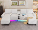 L-Shaped Sectional Sofa with Bluetooth Speaker, LED Lights & Charging Station