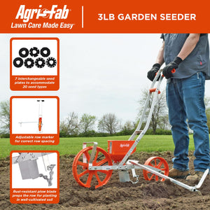 Push Garden Seeder Planter — 7 Seed Plates, 3 lb Hopper, Adjustable Row Marker