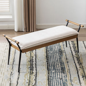 Industrial Ottoman Bench with Arms and Metal Legs