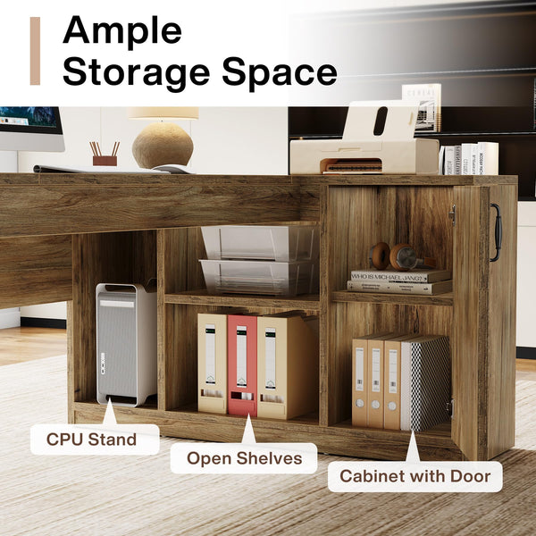 L-Shaped Executive Desk with Storage Cabinet