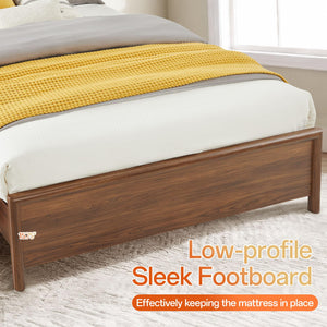 Queen Platform Bed Frame with Headboard and Wood Slat Support