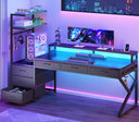 L-Shaped Gaming Desk with 6 Drawers, LED Lights & Power Outlet