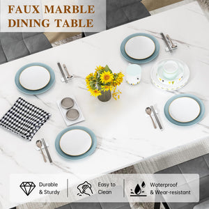Faux Marble Dining Table Set for 4 with Velvet Chairs