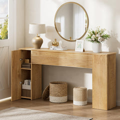 61" Fluted Console Table with 2 Storage Cabinets