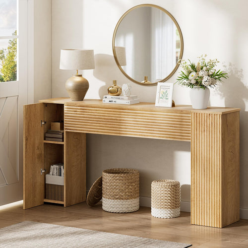 61" Fluted Console Table with 2 Storage Cabinets