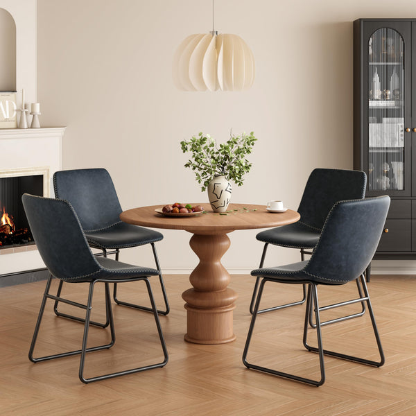 Faux Leather Dining Chairs Set of 2 with Metal Legs
