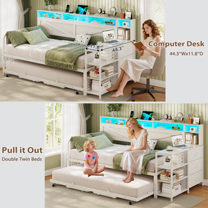 Twin Daybed with Pop-Up Trundle, Storage Drawers & LED Lights