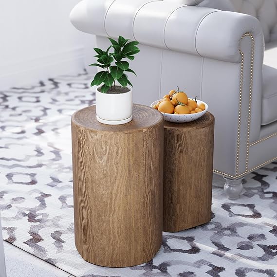 Concrete Nesting Side Table Set of 2 – Round & Rectangular Outdoor Accent Tables