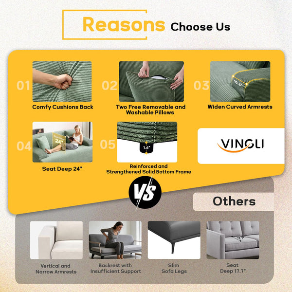 Corduroy Loveseat Sofa with Wide Curved Armrests