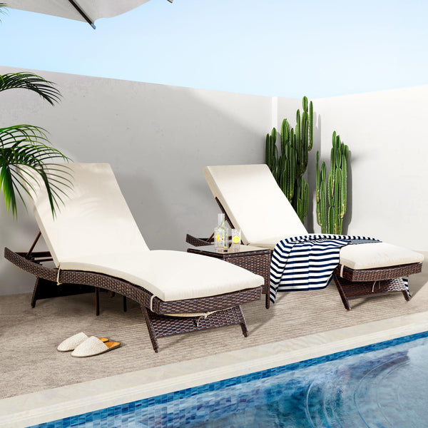 Outdoor Patio Chaise Lounge Set with Adjustable Backrest & Cushions