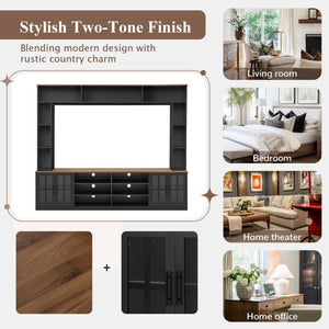 95.5" Wall Unit TV Stand Set with Bookshelves, Entertainment Center for Televisions Up to 80", Large Media Console with Cabinets and Tempered Glass Doors for Living Room