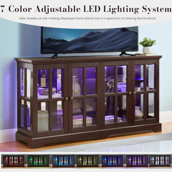 4-Door LED Glass Curio Cabinet with Adjustable Shelves