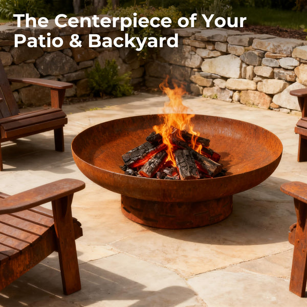 Corten Steel Round Fire Pit Bowl – Outdoor Wood Burning
