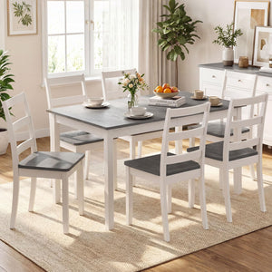 7-Piece Farmhouse Dining Table Set with 6 Chairs — Rubber Wood Legs