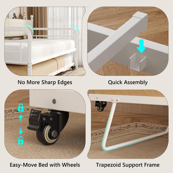 Twin to King Daybed with Pop-Up Trundle and Charging Station