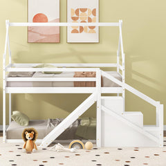 Twin Over Twin Bunk Bed with Storage Stairs & Guardrails