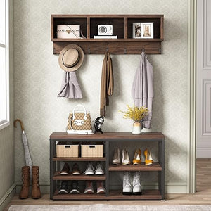 Industrial Hall Tree with Bench & Shoe Storage