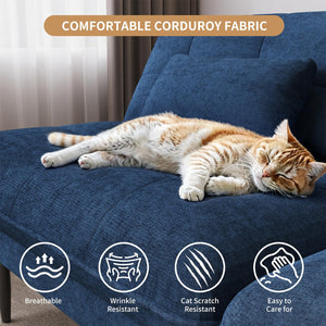 70" Convertible Futon Sofa Bed – Velvet Loveseat, 4-in-1 Sleeper, Blue