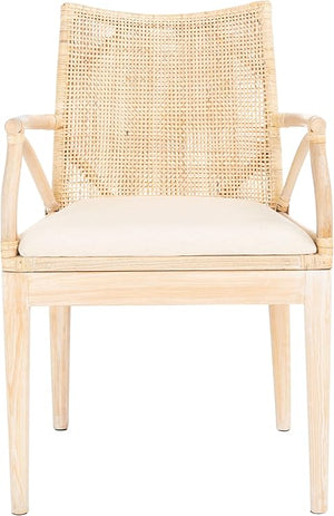 Solid Wood Rattan Arm Chair with Cotton Cushion