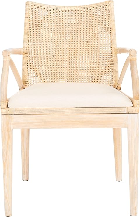 Solid Wood Rattan Arm Chair with Cotton Cushion