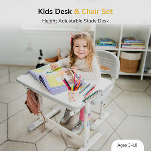 Kids Height-Adjustable Desk and Chair Set with Pencil Drawer