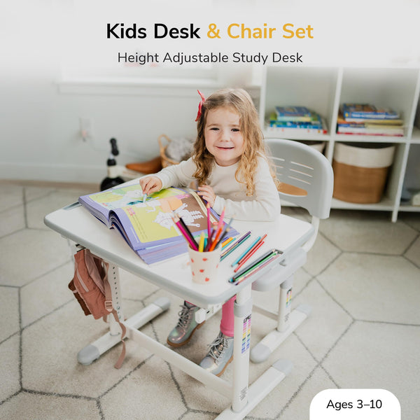 Kids Height-Adjustable Desk and Chair Set with Pencil Drawer