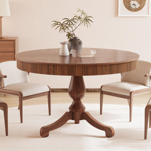 47 Inch Round Dining Table with 2 Storage Drawers — Mid-Century Pedestal Base